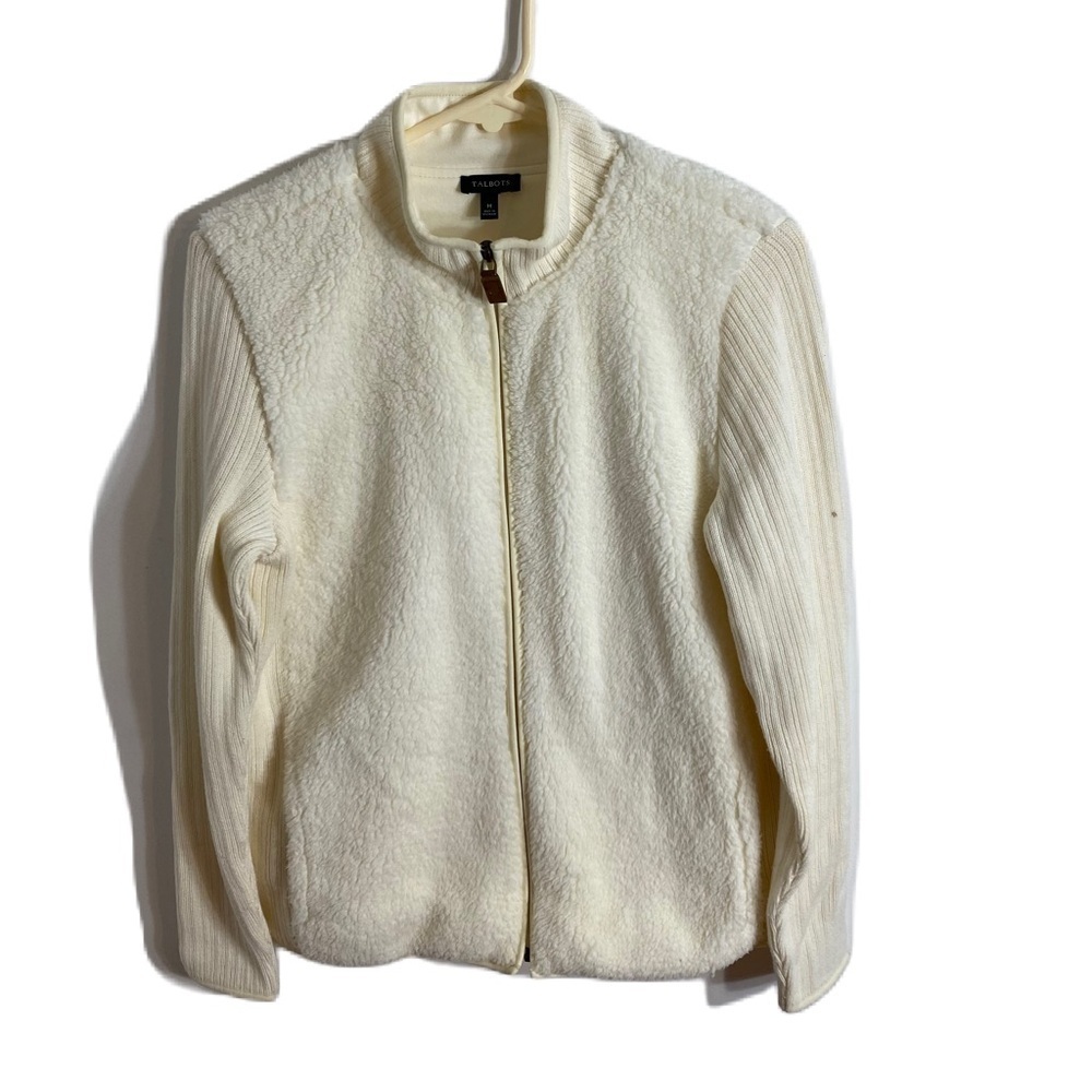 Talbots Sherpa Sweatshirt Jacket Medium Cream White Full Zip Women’s